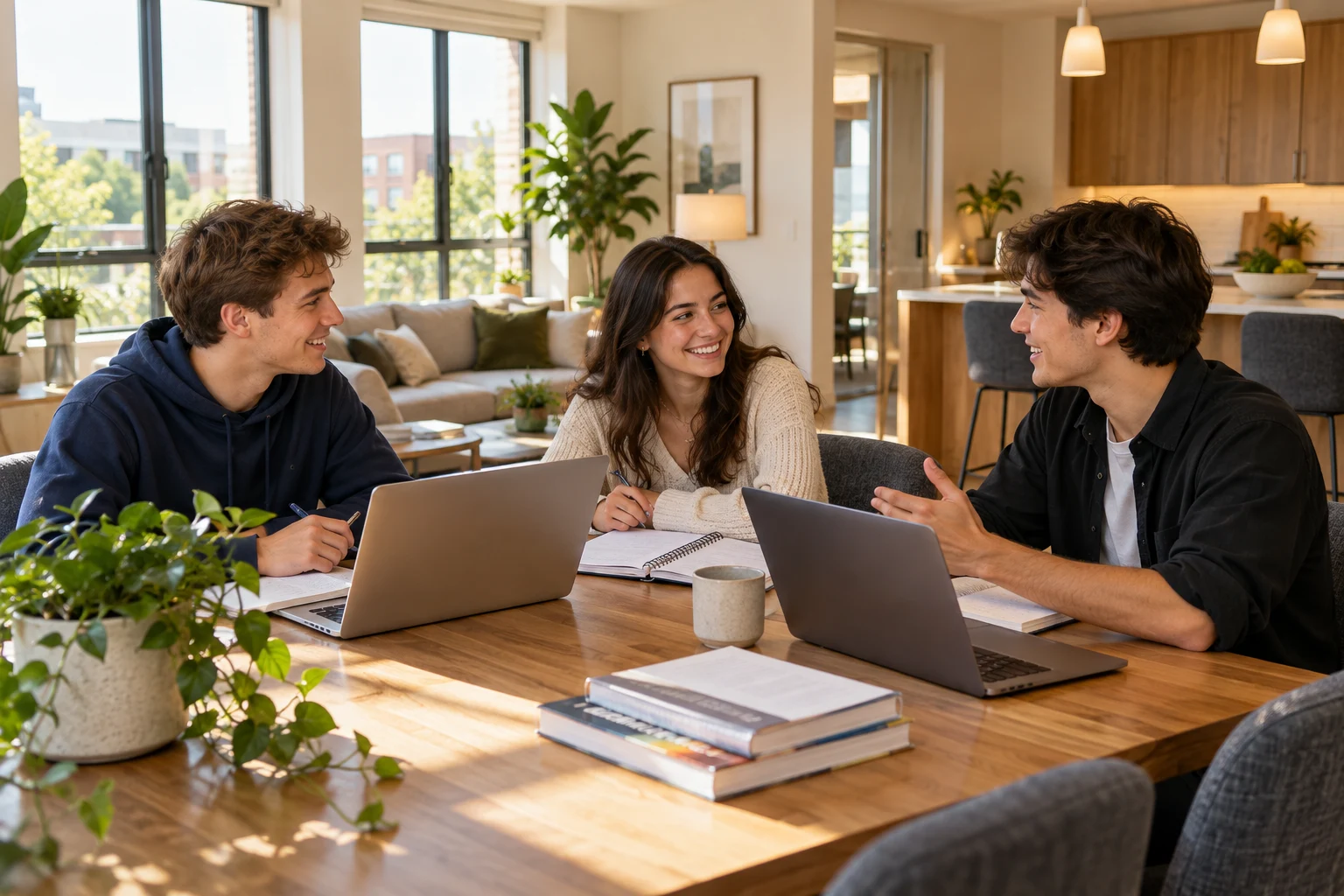 Students studying in a community lounge